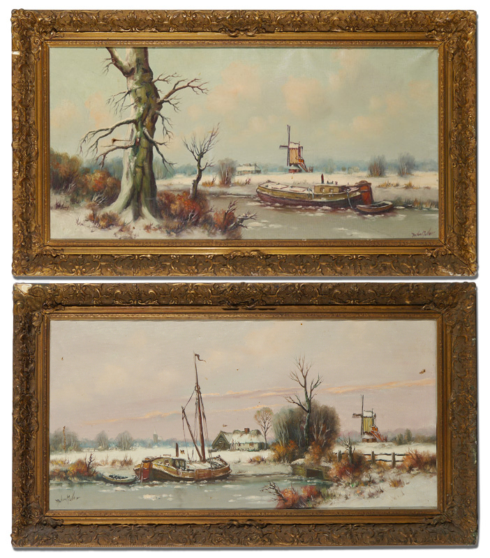 Appraisal: MULLER Anton Dutch th Century Winter Canal Landscapes Oil Canvas