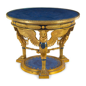 Appraisal: An Empire Style Gilt Bronze and Lapis Lazuli Veneered Gu