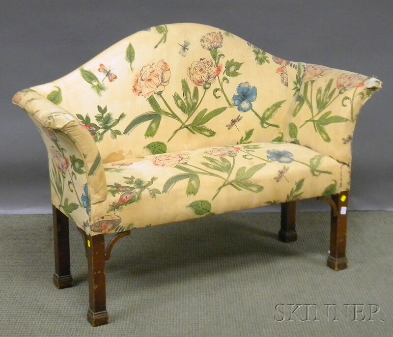 Appraisal: Chippendale-style Upholstered Camel-back Mahogany Bench overall ht lg dp in