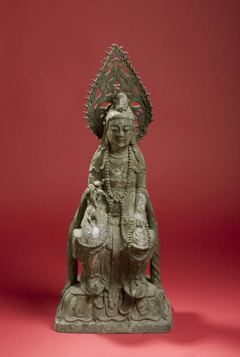 Appraisal: CHINESE BRONZE FIGURE OF A SEATED GUANYIN Height inches