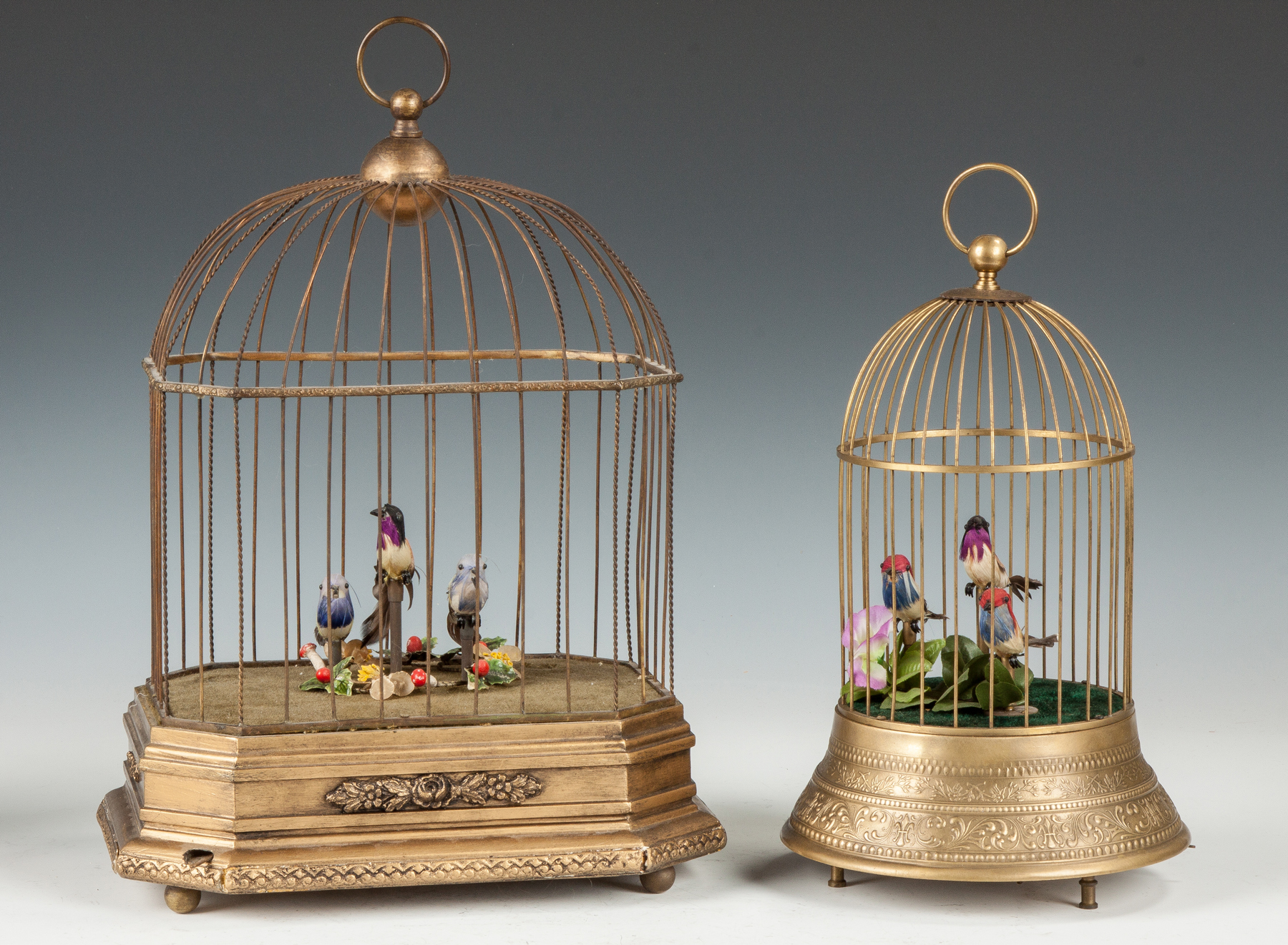 Appraisal: Karl Griesbaum German Stamped Brass Wood Musical Bird Cage Early