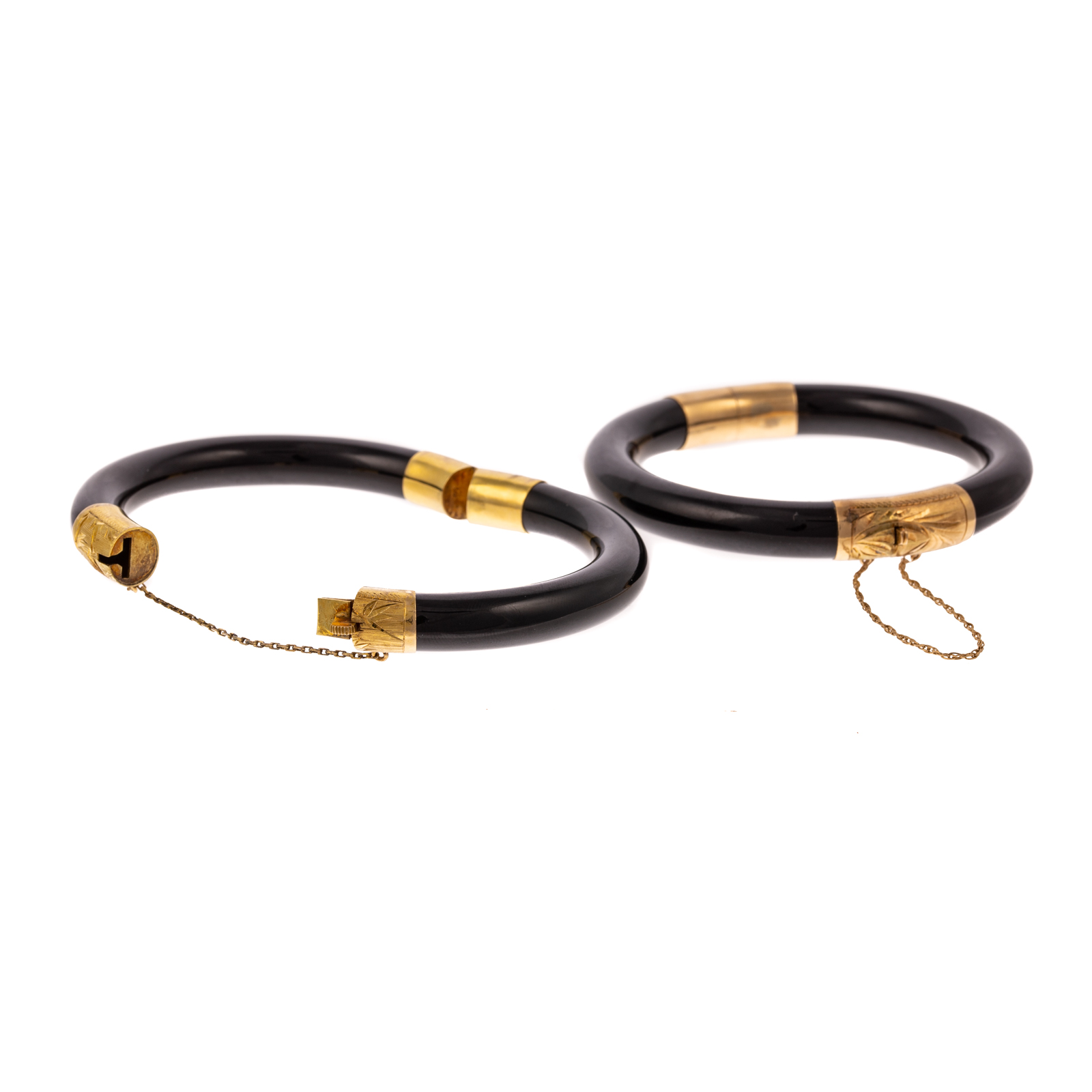 Appraisal: A PAIR OF BLACK JADE CHINESE BRACELETS IN K K