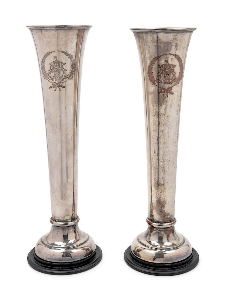 Appraisal: A Pair of Silver-Plate Loving Cups each with e A