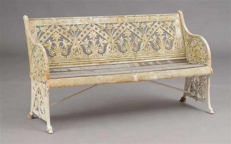 Appraisal: VICTORIAN WHITE-PAINTED CAST-IRON GARDEN BENCH IN THE MANNER OF CHRISTOPHER