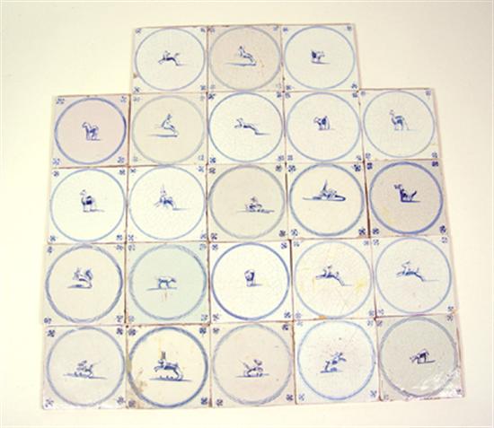 Appraisal: Group of Delft-Style Tin Glazed Tiles pieces Most with craquelure