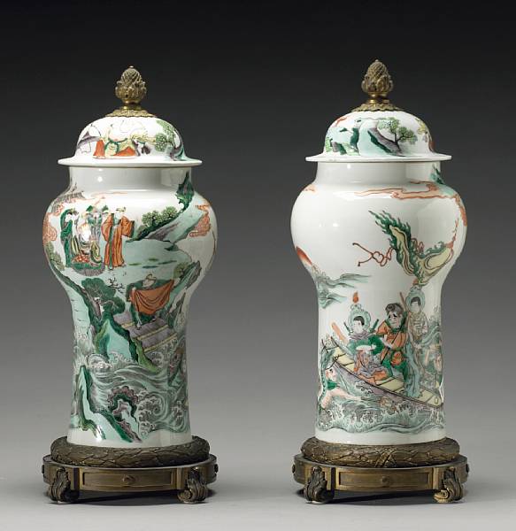 Appraisal: A pair of famille verte enameled porcelain covered jars with