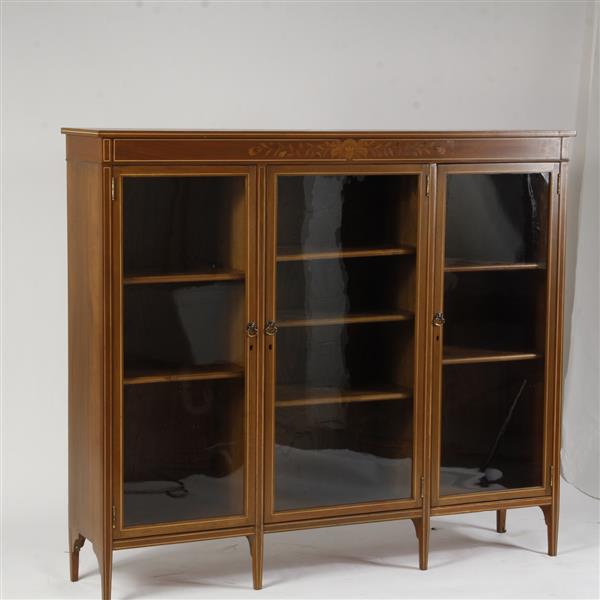 Appraisal: English Inlaid Three Glass Door Bookcase H x W x