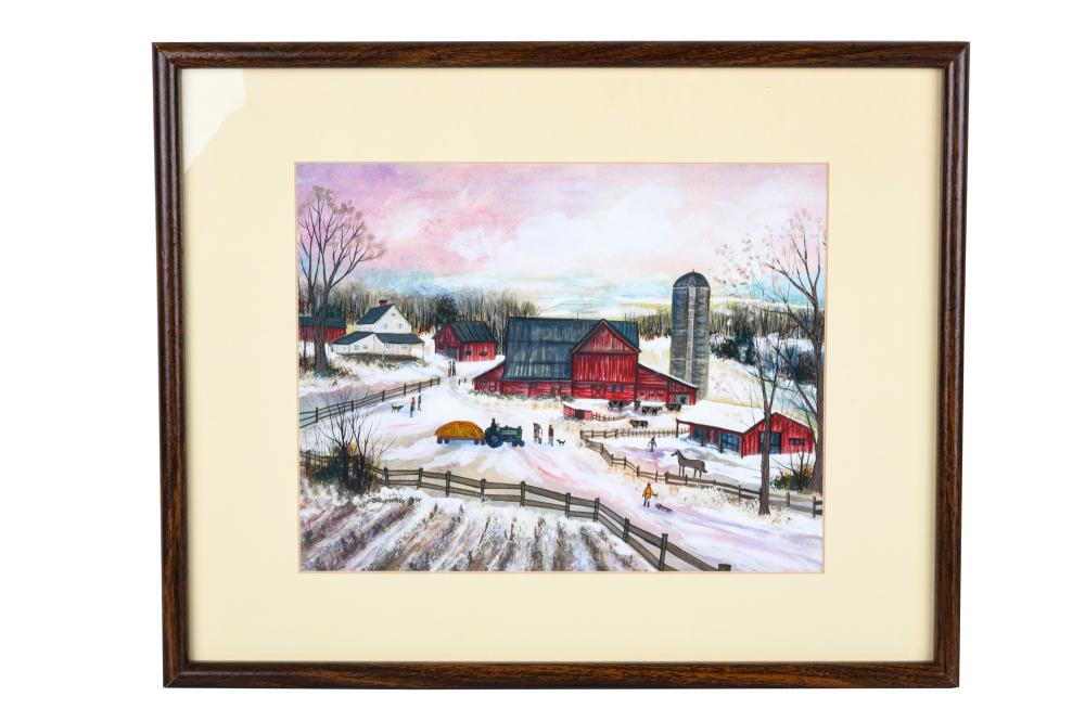 Appraisal: JANET MUNRO B WINTER BARN circa gouache on paper signed