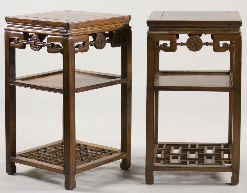 Appraisal: Pair of Chinese Shelved Side Tables late th century mahogany