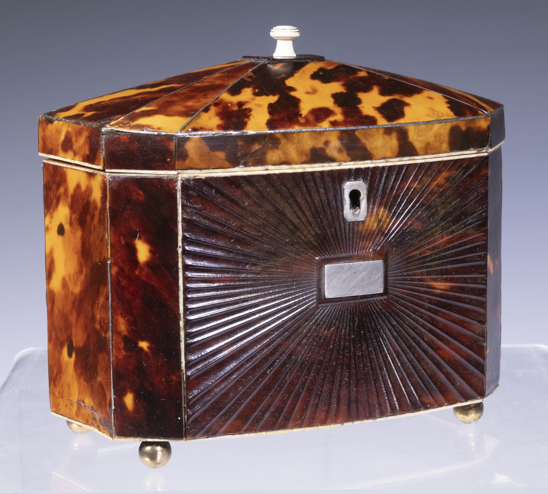 Appraisal: TORTOISESHELL TEA CADDY English Tea Caddy with domed top with