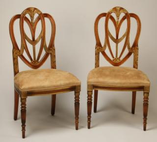 Appraisal: Regency style carved mahogany chairs Pair of English Regency-style carved