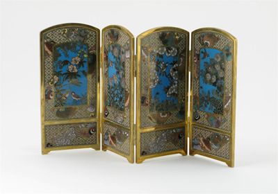 Appraisal: A Japanese cloisonn four fold screen each panel decorated with