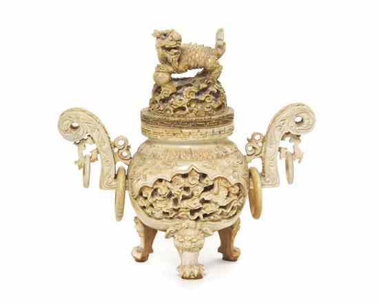 Appraisal: A Chinese Ivory Censer having fu dog form finial above