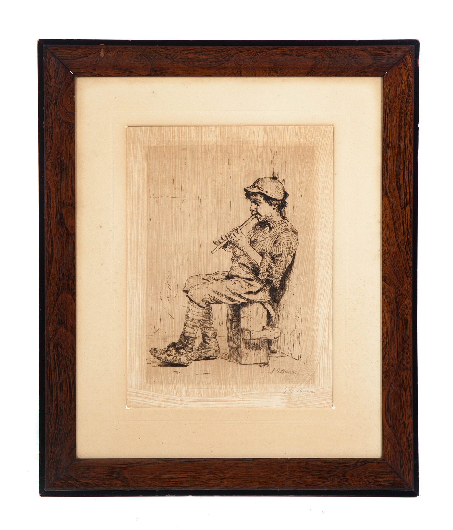 Appraisal: FRAMED AND MATTED ETCHING TITLED PORTRAIT OF A PIPING BOY