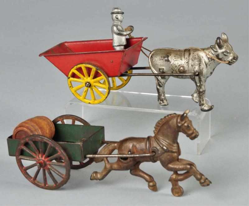 Appraisal: Lot of Cast Iron Tin Animal-Drawn Cart Toys Description Includes