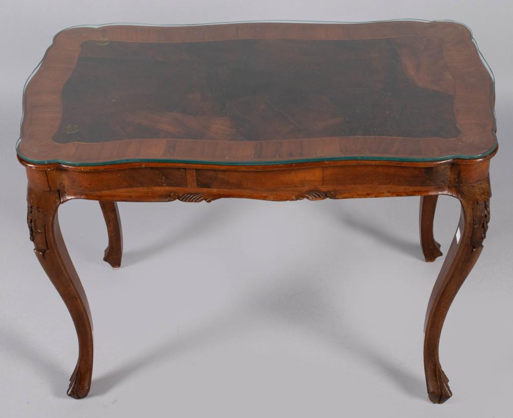 Appraisal: ITALIAN ROCOCO STYLE INLAID WALNUT SIDE TABLE the serpentine rectangular