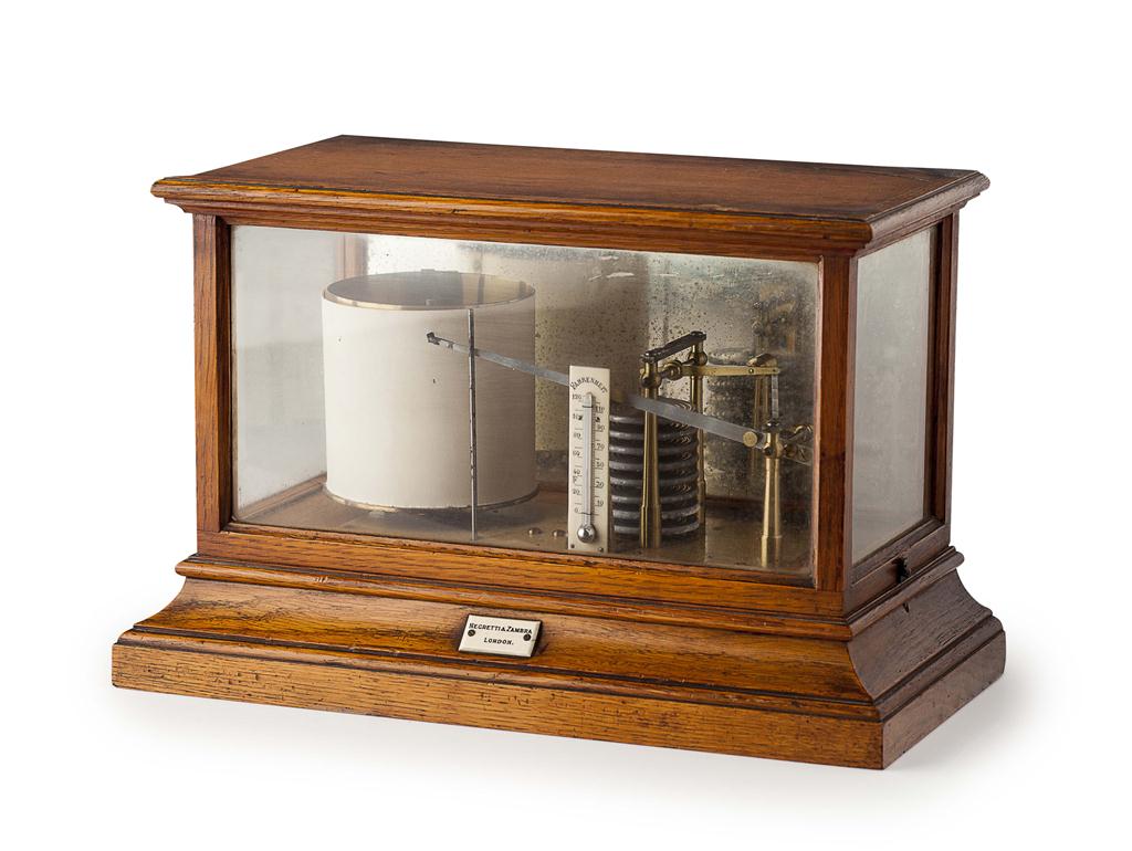 Appraisal: OAK AND GLAZED BAROGRAPH BY NEGRETTI ZAMBRA LONDON LATE TH