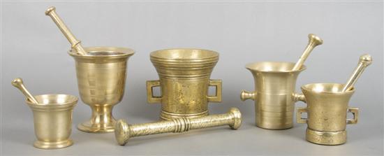 Appraisal: Collection of Five English Brass Mortars and Pestles of various