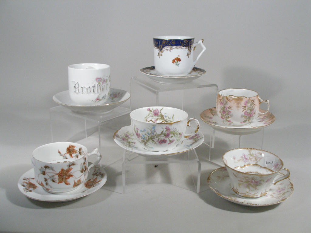 Appraisal: Group of French Limoges Mustache Cups Saucers late Victorian all