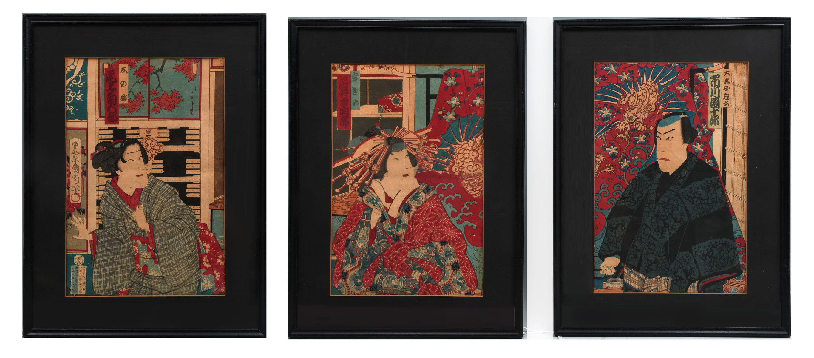 Appraisal: THREE JAPANESE WOODBLOCK PRINTS Kabuki Actor sight size '' x