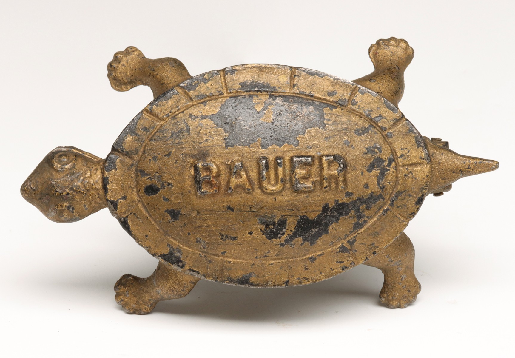 Appraisal: AN IRON TURTLE ADVERTISING MATCH SAFE C Raised lettering on