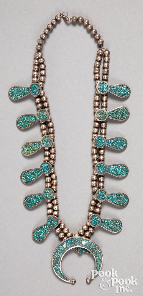 Appraisal: Navajo Indian squash blossom necklace Navajo Indian silver and turquoise