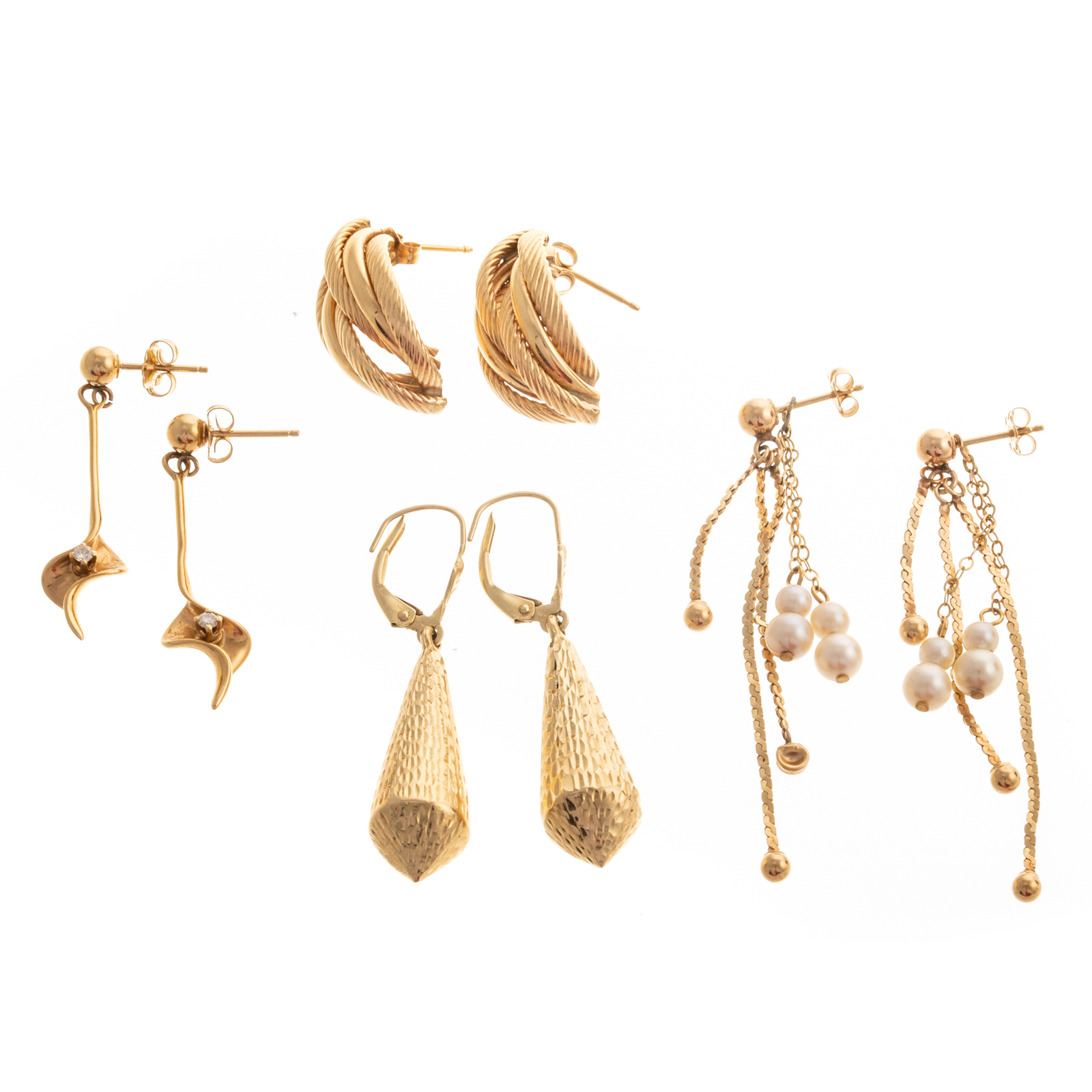 Appraisal: FOUR PAIRS OF K YELLOW GOLD EARRINGS K yellow gold