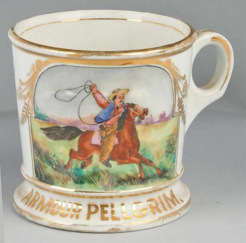 Appraisal: Cowboy Shaving Mug Description Gilt name Armour Pellgrim Shows a