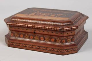 Appraisal: FINE MARQUETRY INLAID OCTAGON SHAPED BOX FINE MARQUETRY INLAID EXOTIC