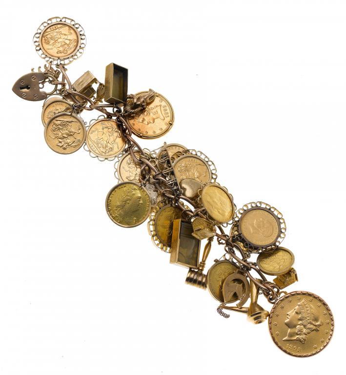 Appraisal: A GOLD COIN BRACELET the ct gold snaffle link chain