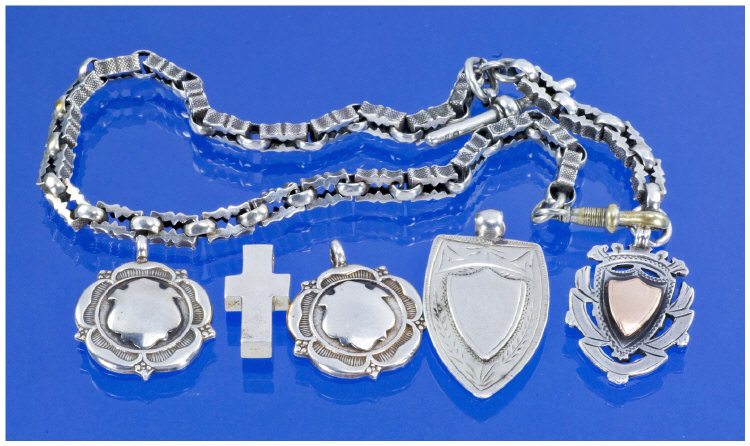 Appraisal: Silver Fancy Link Albert Chain Together With Four Silver Fobs