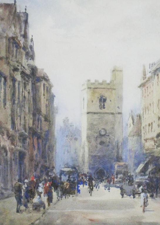 Appraisal: ENGLISH SCHOOL CIRCA A Crowded street scene with Figures watercolour