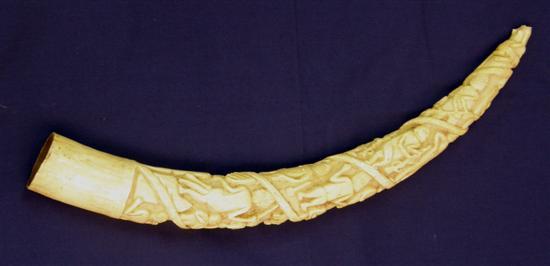 Appraisal: th century African carved elephant tusk decorated with multiple bands