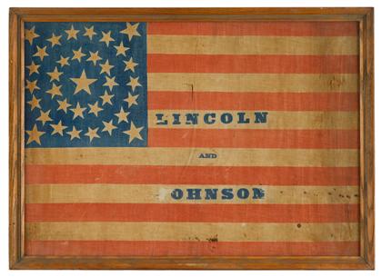 Appraisal: Abraham Lincoln and Andrew Johnson printed Campaign Flag