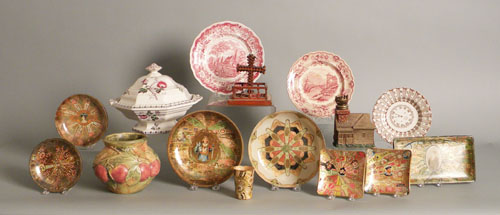 Appraisal: Miscellaneous tablewares to include a Weller bowl Staffordshire cigar labels