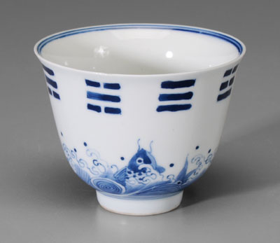 Appraisal: Blue-and-White Porcelain Trigrams Cup Chinese possibly Kangxi period - bell