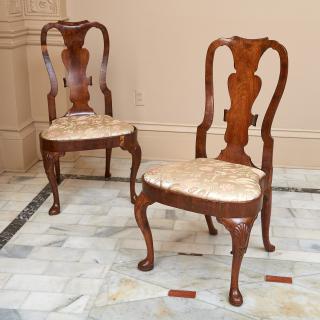 Appraisal: Pair George II walnut side chairs Pair George II walnut