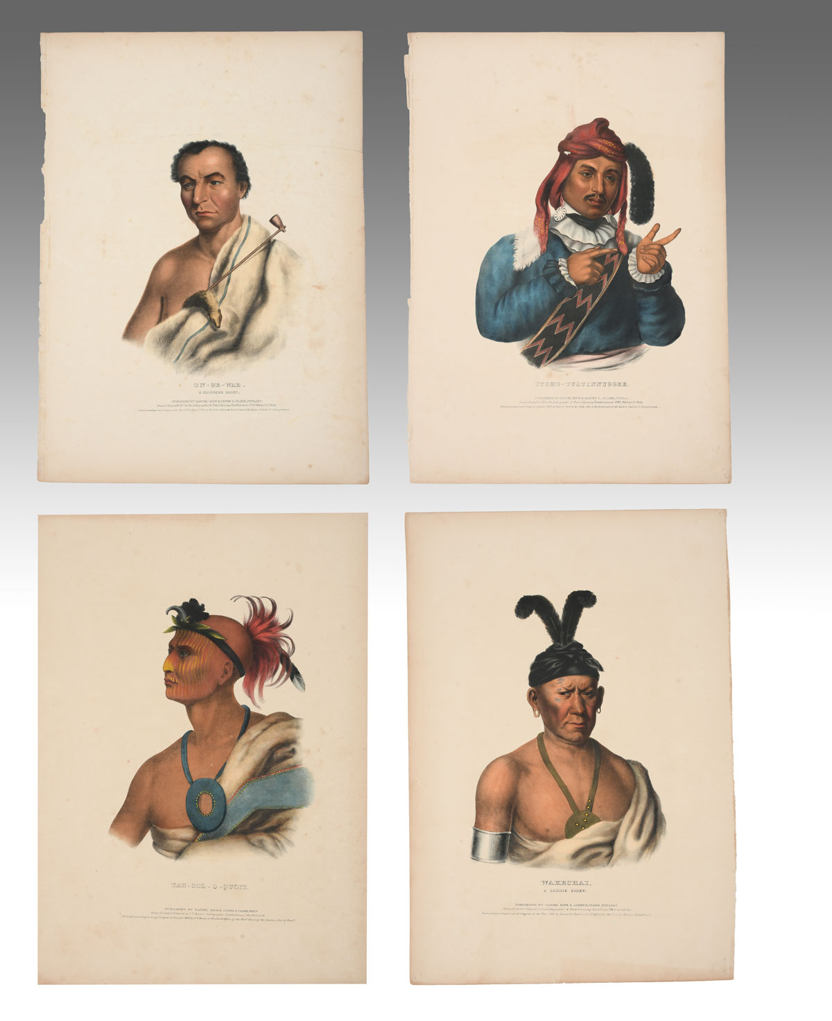 Appraisal: FOUR PIECE UNFRAMED MCKENNEY HALL NATIVE AMERICAN PRINTS Itcho-Turtinnuggee Wakechai