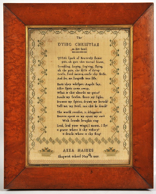 Appraisal: An early th Century child's sampler with poem 'The Dying