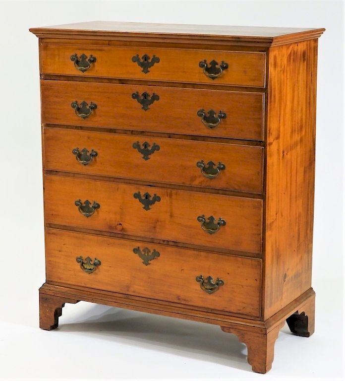 Appraisal: Tiger Maple Graduated Drawer Tall Chest New England Dated Molded