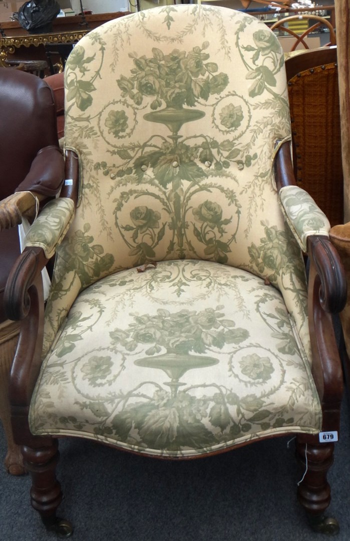 Appraisal: A William IV mahogany framed semi padded open armchair with