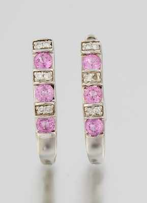 Appraisal: A Pair of Diamond and Pink Sapphire Earrings k white