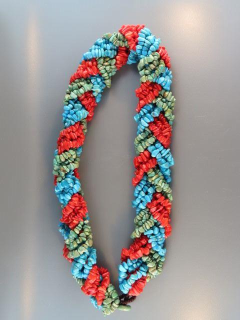 Appraisal: Turquoise Coral Necklace braided natural nuggets long