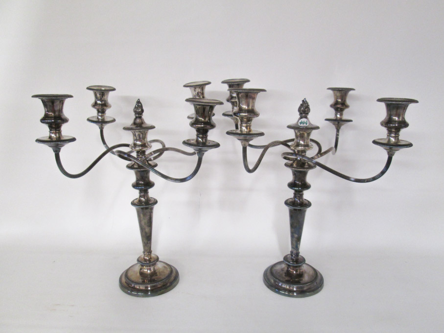 Appraisal: PAIR ENGLISH SILVER PLATED CANDELABRA by Charles Howard Collins Birmingham