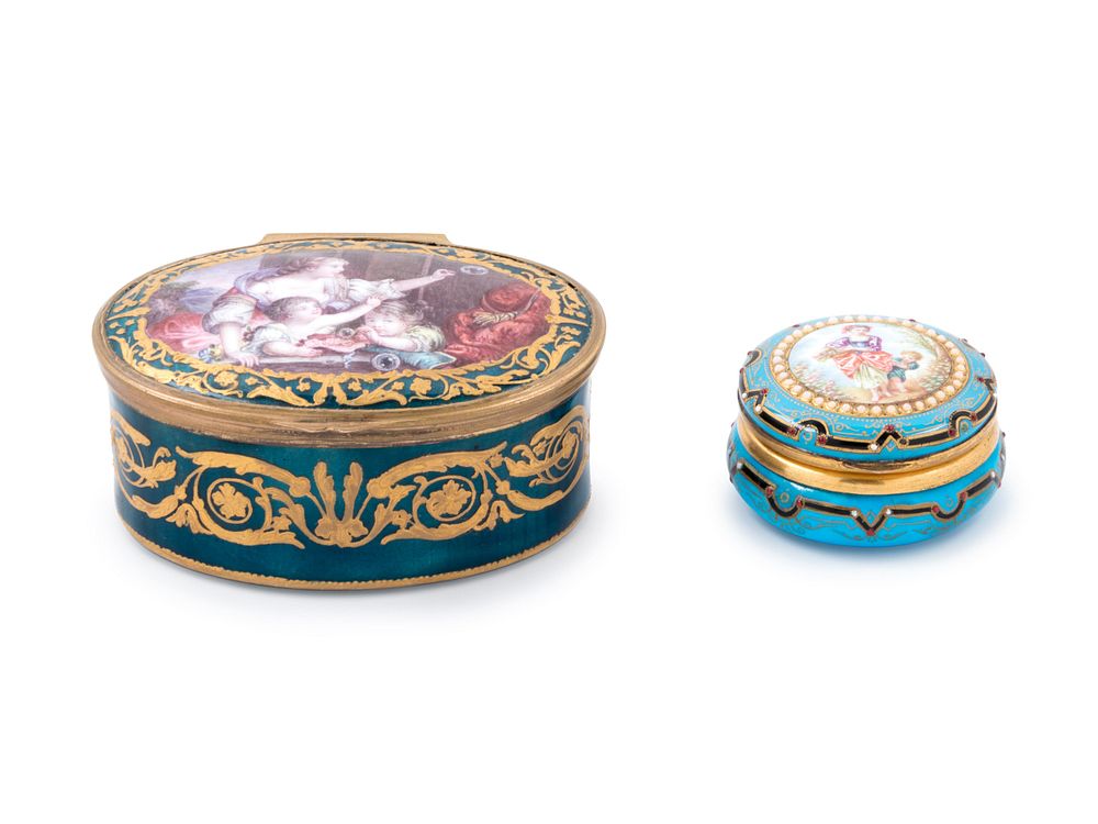 Appraisal: A Sevres Style Jeweled Porcelain Snuff Box and a French