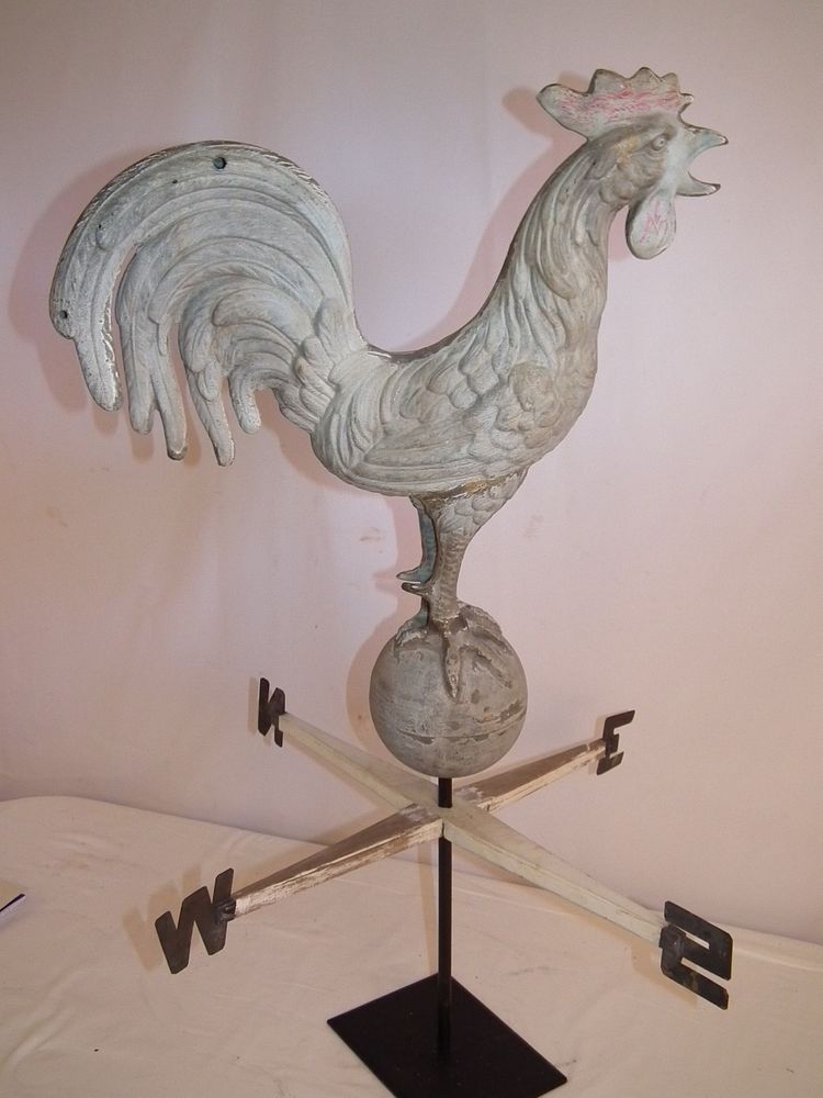 Appraisal: ZINC ROOSTER WEATHERVANE Old full-bodied zinc weathervane of a rooster