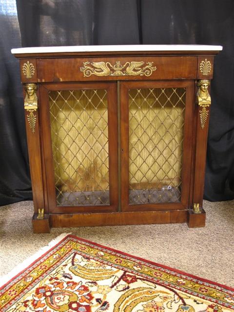 Appraisal: FRENCH EMPIRE MAHOGANY SIDE CABINET Circa 's the rectangular white