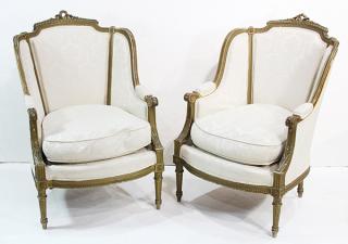 Appraisal: Lot of Louis XV style partial gilt bergeres Lot of