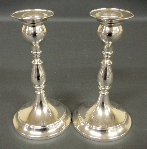 Appraisal: - Pair of weighted sterling silver candlesticks one inscribed Wheaton