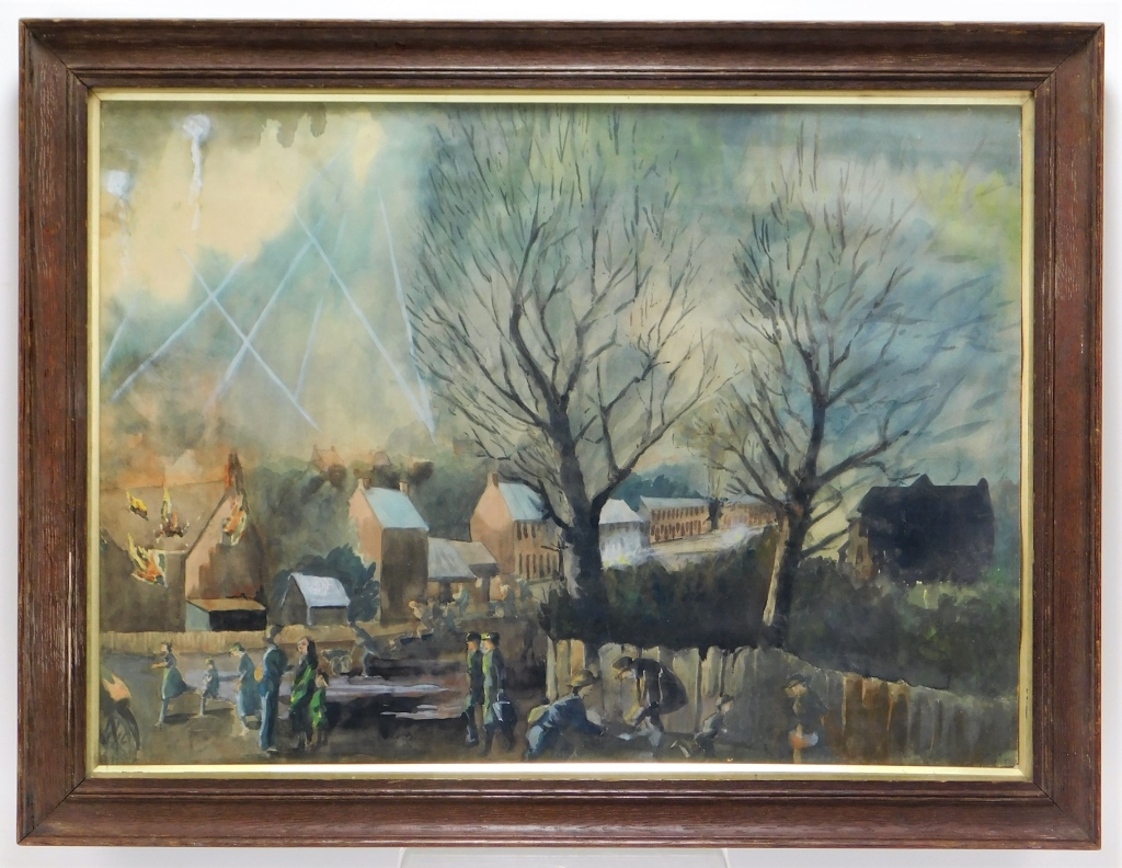 Appraisal: WWII AIR RAIDS OVER ENGLAND WC PAINTING England Early th